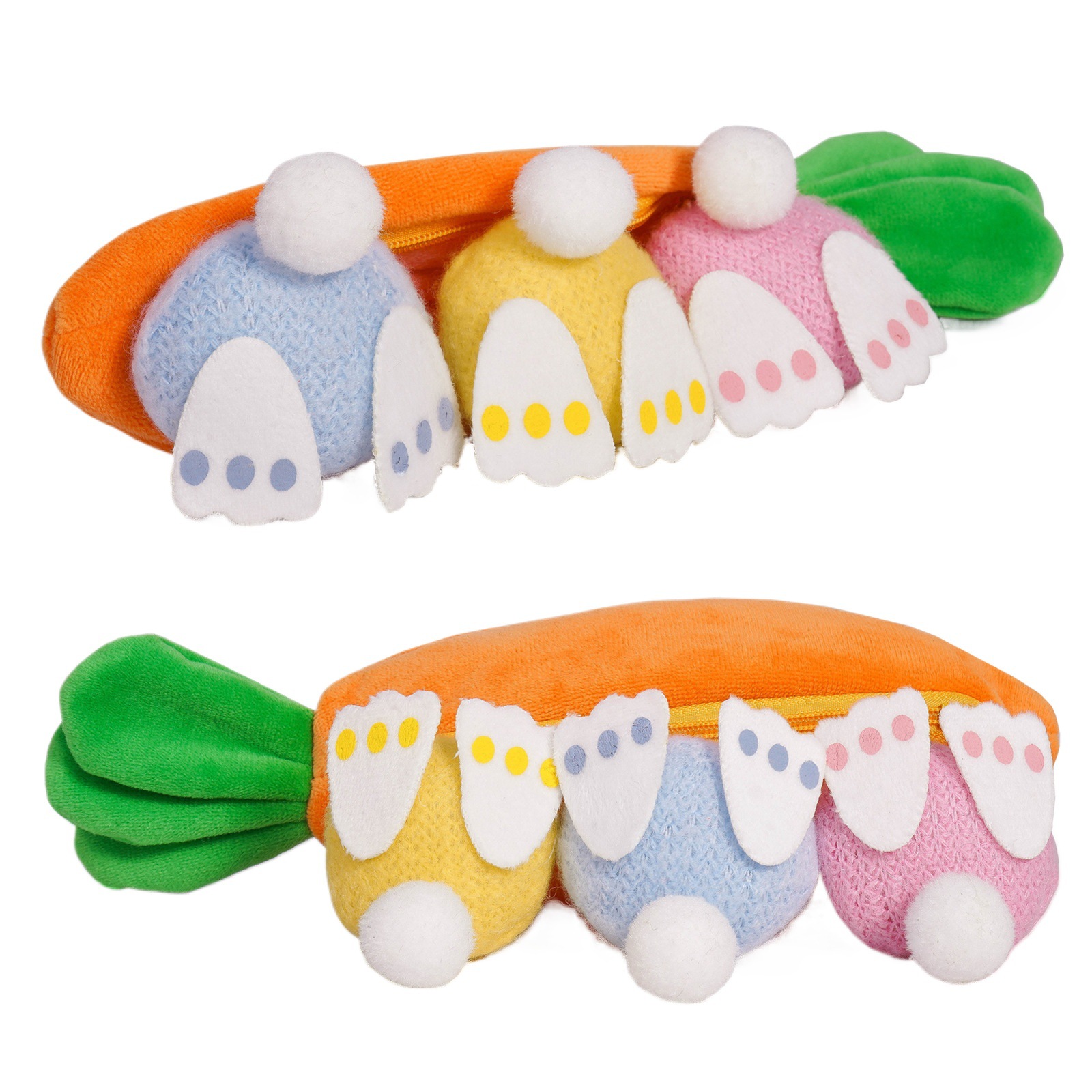 Nuevos productos transfronterizos de Pascua creativos cremallera pequeña zanahoria conejo muñeca trasero decoración de fiesta
