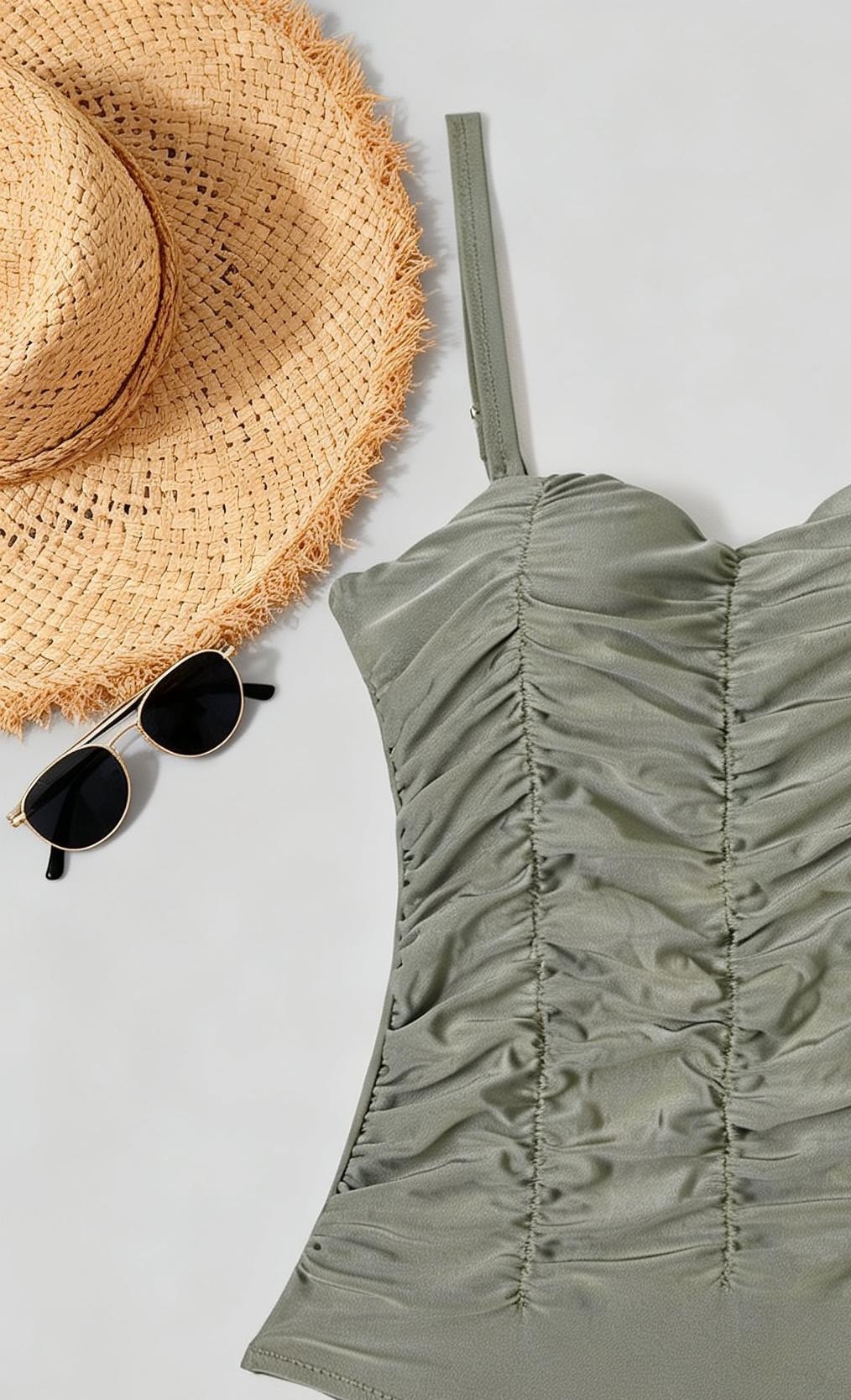 Women's Solid Colour One Piece Swimsuit Tummy Control Bikini_voghion.com