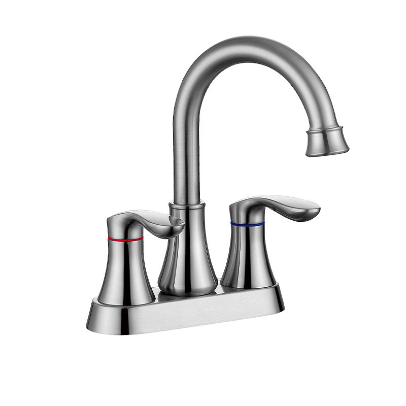Grifos de lavabo transfronterizos, lavabo de lavabo, lavabo de doble agujero, grifo de agua caliente y fría de oro de seda Omelas