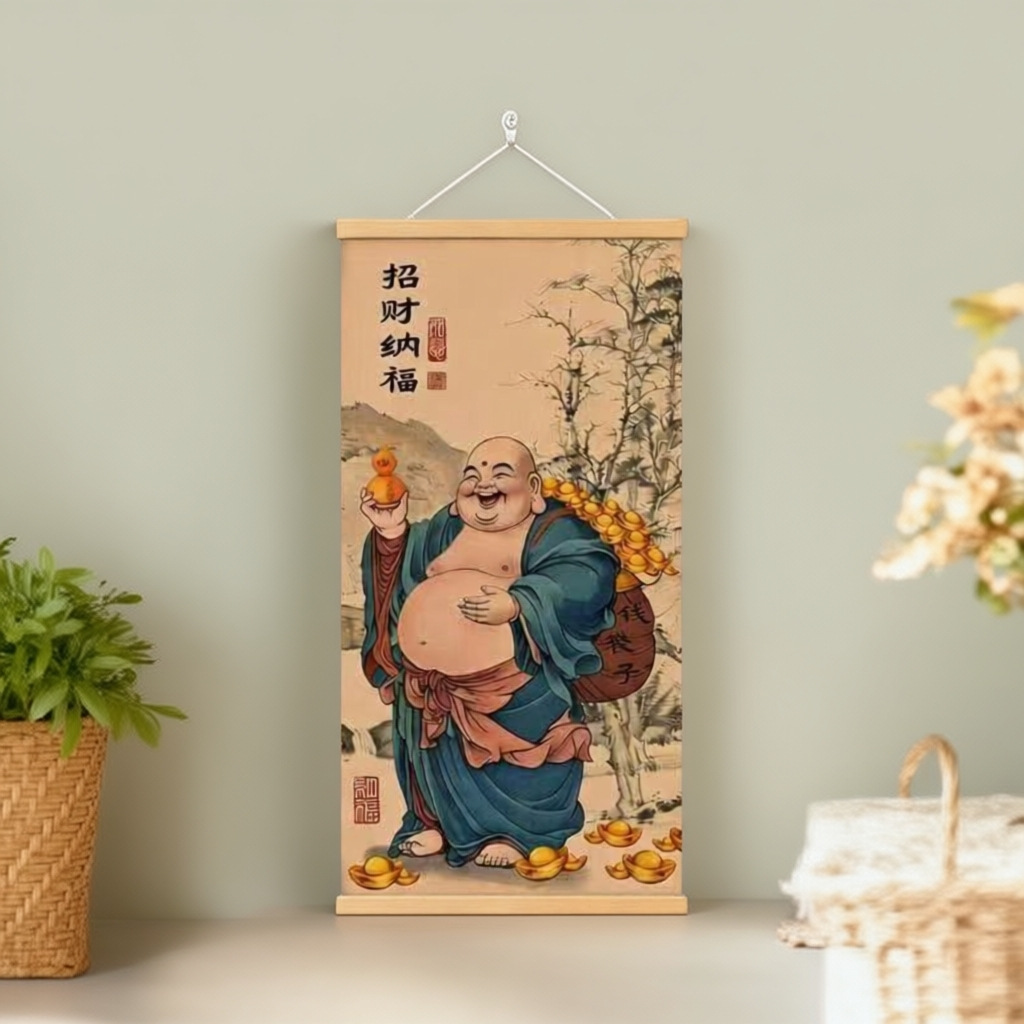 New Chinese style Maitreya Buddha hanging painting, entrance hall, living room decoration painting, lucky scroll painting, Zen home mural 4