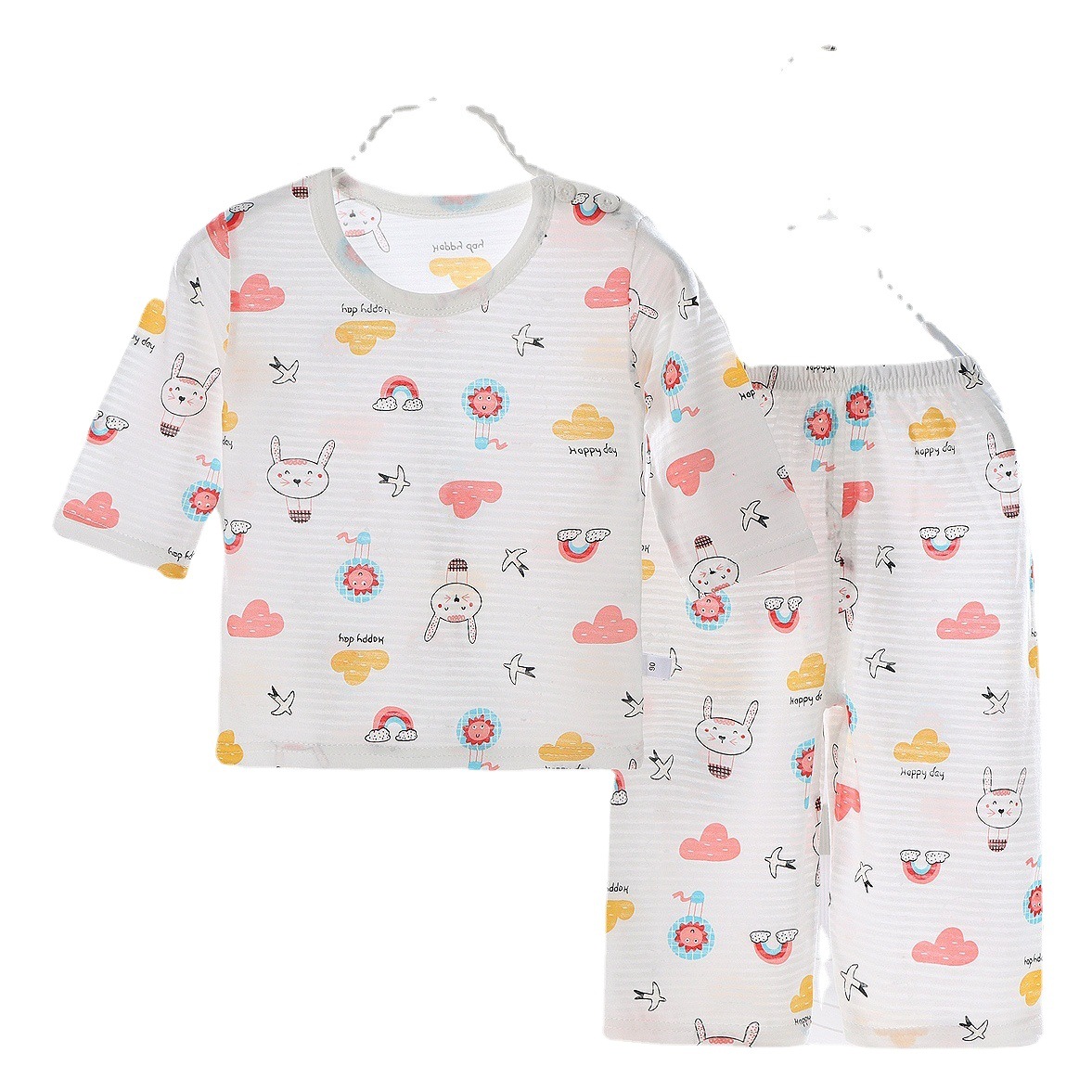 Conjunto de ropa de casa de algodón para niños, pijama transpirable de manga tres cuartos para niños, ropa fina de verano para aire acondicionado, con estampado de dibujos animados para niñas