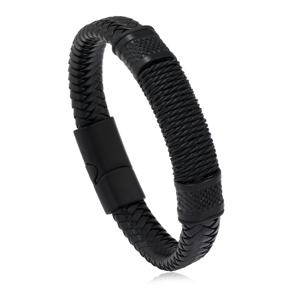 All Seasons Season Retro Solid Color Pu Leather Alloy Men's Bracelets Men Cord & Leather Bracelets