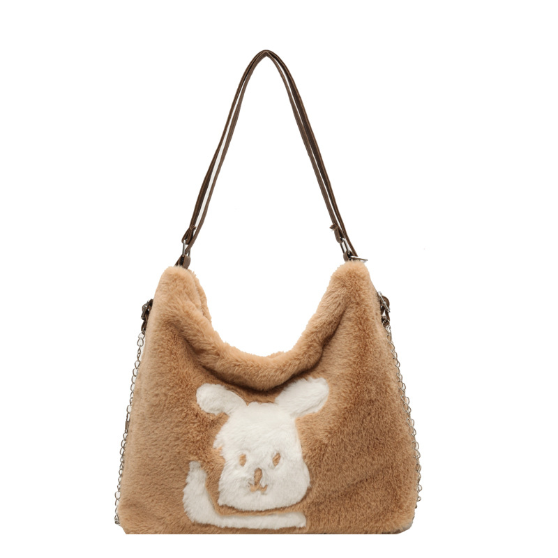 Bolso de felpa para mujer 2024 nuevo bolso de hombro de dibujos animados lindo bolso de otoño e invierno bolso de conejo de lana de gran capacidad