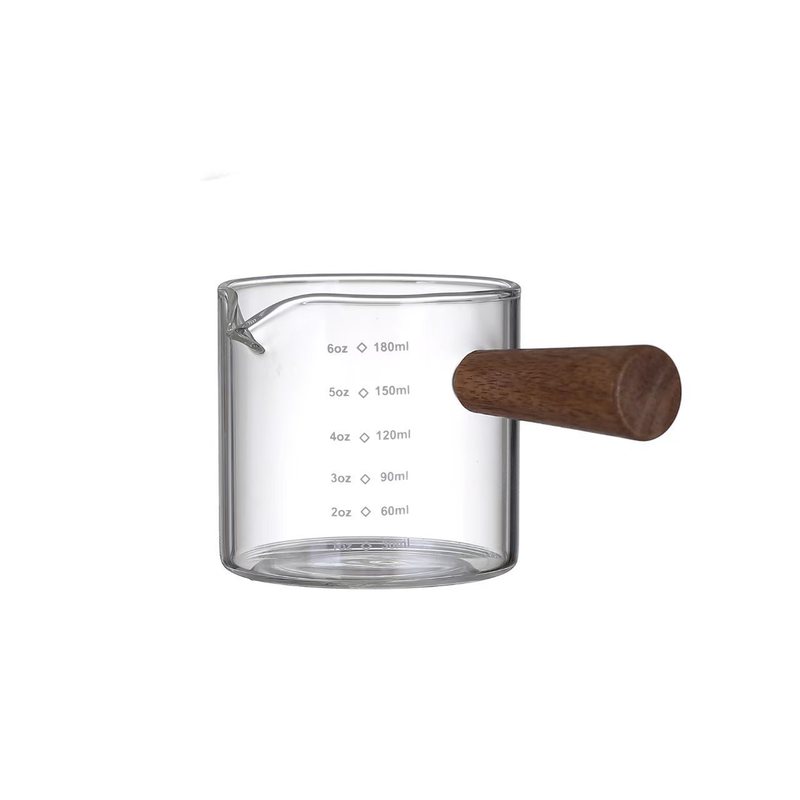 耐高温侧木把手带刻度小奶盅 高硼硅玻璃咖啡具量杯 简约加厚奶罐|undefined
