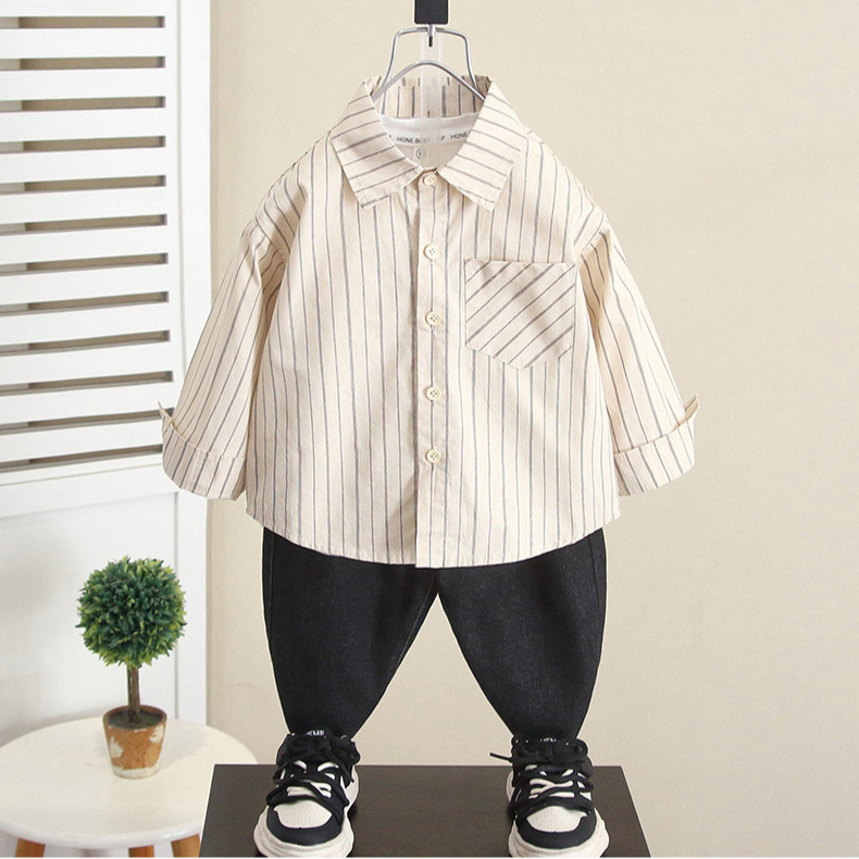 6243 Camisa de moda de primavera y otoño para niños Camisa de manga larga a rayas de otoño para niños 2025 nueva ropa de otoño para bebés casual