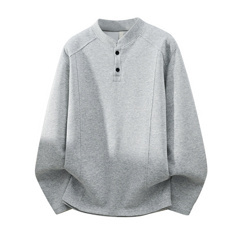 Heavyweight Henry Collar Sweatshirt for Men, 2026 Spring New Style, Loose American-Style Deconstructed Long-Sleeve T-Shirt, Customizable Base Shirt