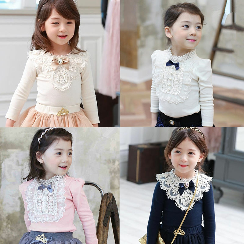 秋冬女童裝打底衫寶寶洋氣兒童個性潮牌韓版蕾絲花邊加絨加厚上衣