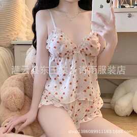 夜风情性感碎花雪纺吊带睡衣短裤两件套春夏甜美可爱家居服女批发