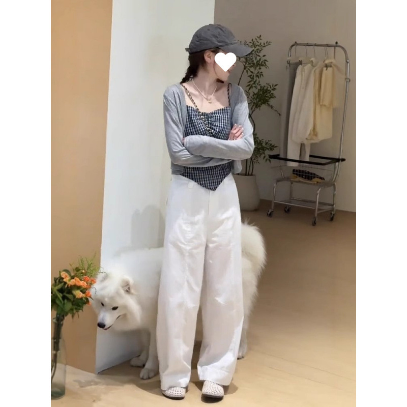 法式气质简约穿搭女装2025新款爆款防晒开衫吊带减龄阔腿裤三件套|undefined