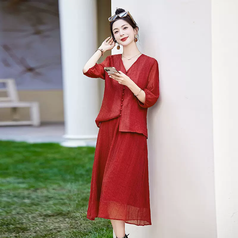 女装时尚套装夏季新款韩版修身开衫外套半身裙两件套裙LX538