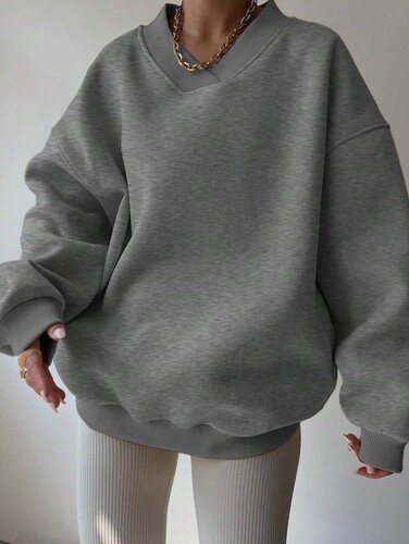 2025 new autumn Amazon European and American casual women's solid color long-sleeved round neck sweatshirt loose large size sweatshirt