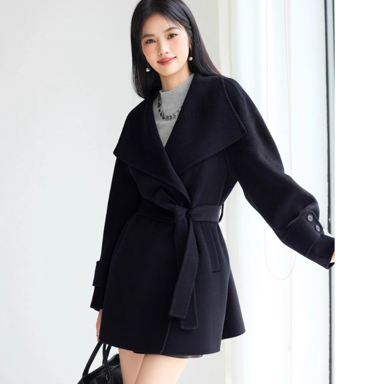 Designed Bathrobe, Waist-Cinching Outwear, Elegant Woolen Outwear 2025 Winter New Style 1g9970061