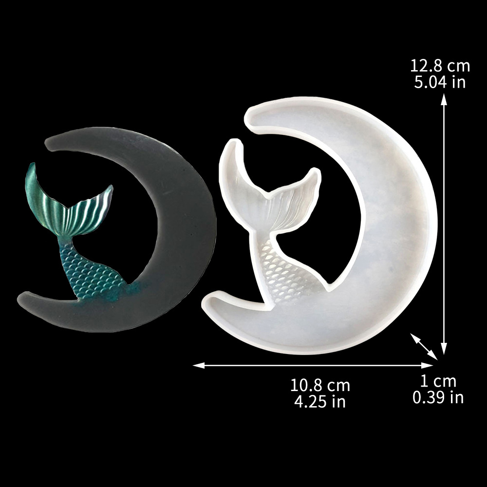 Chica en la Luna, cola de pez, Lobo, espejo de gato epoxi molde de silicona