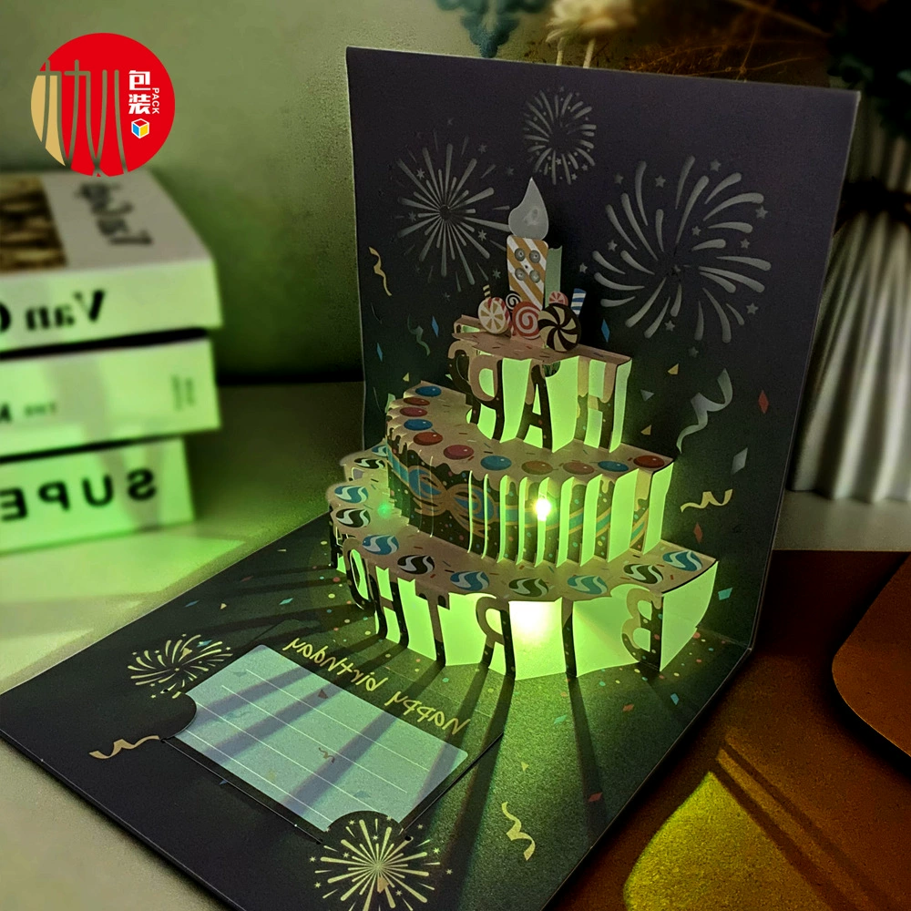 3D стерео поздравительная открытка на день рождения с светом света музыкальная открытка ручной работы творческая пригласительная открытка торт подарок