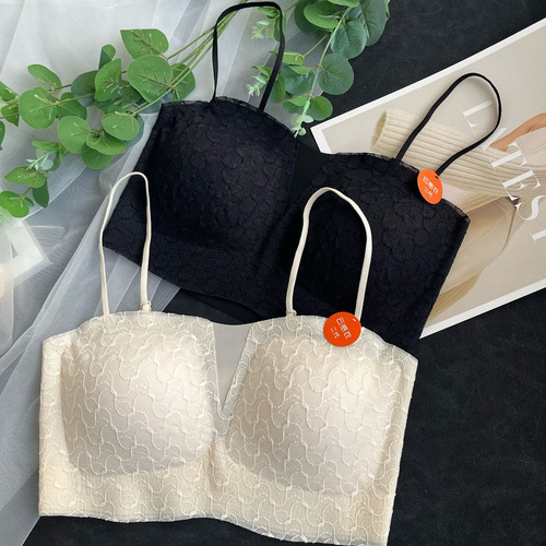 Hanger set 2910 fixed cup lace cup wrap bra tube top seamless nude one-line collar women's underwear Yungan clothes
