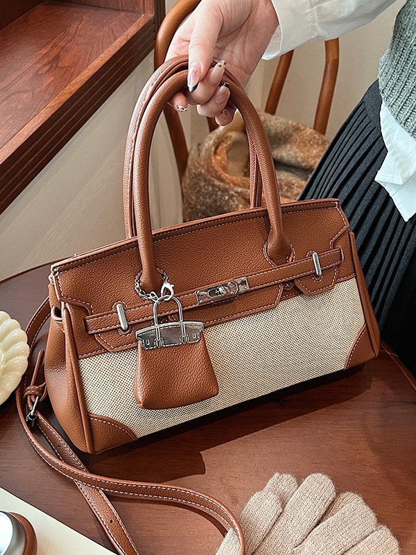 Retro portátil; bolsas de mano de mano de la mujer de comercio exterior transfronterizo al por mayor nuevo lino empalmado de hombro