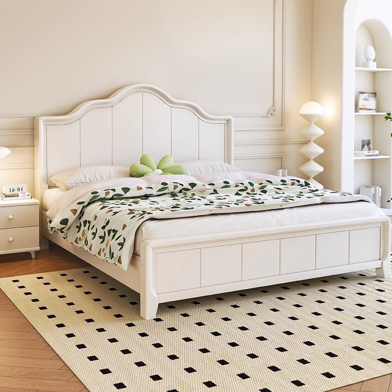 French-Style Light Luxury Solid Wood Bed 1.5m for Home Bedroom Nordic Style 1.8m Double Bed White Air Pressure Storage Wedding Bed