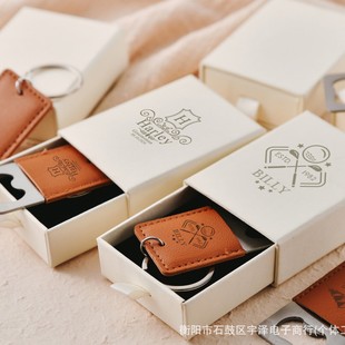 Etsy Xiyin Tumu Cross-Border Custom Logo Short Leather Bottle Opener Portable Bottle Opener American Gift