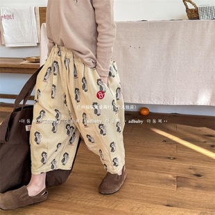 Children's Spring and Summer Pants Children's Wear Korean Style Spring Washed Cotton Hallen Pants Trousers for Boys and Girls Capri Pants