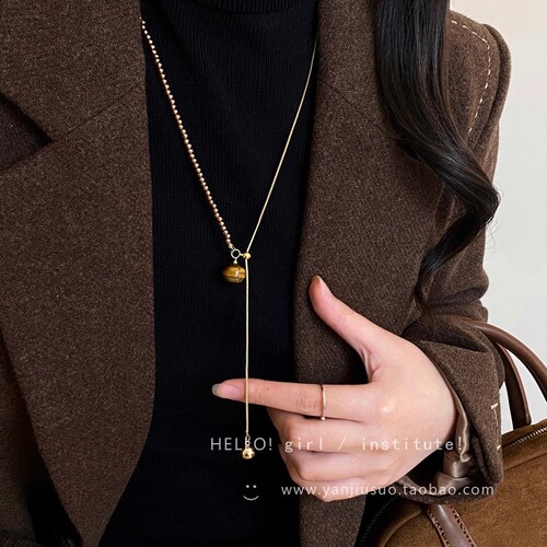 Le Marais Autumn/Winter Tiger Eye Titanium Steel Necklace for Women, Korean Style, Unique Design, Long Pendant Sweatshirt Chain Accessory, Versatile New Arrival