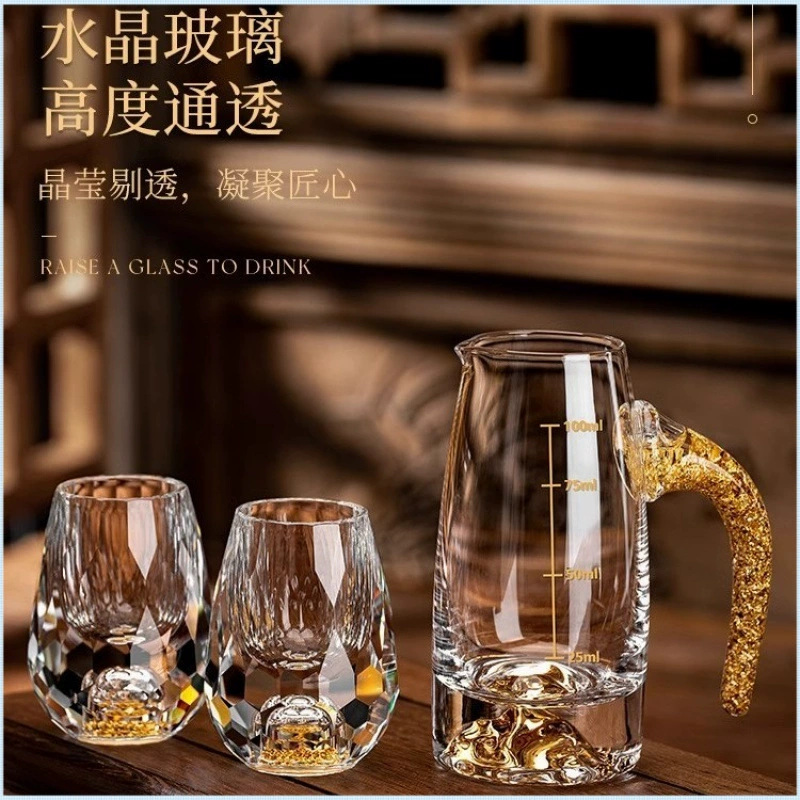 Набор стеклянных стаканов для ликера в китайском стиле с золотой фольгой, хрустальное стекло, 0.1kg диспенсер для вина Jinshan, домашний высококачественный рюмочный стакан, чашка-пуля