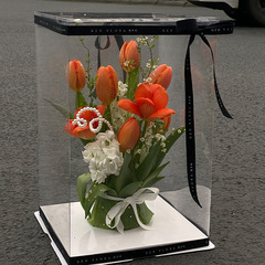 PVC Fresh Flowers Cake Box, High-End Gift Box, Gift Box, Creative Rose Box, Bouquet Packaging Box, Internet Celebrity