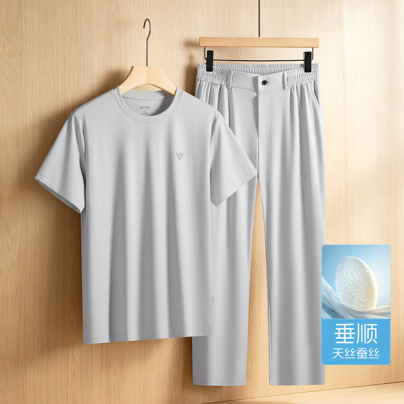 2026 New Summer Men's Clothing: Tencel and Silk Blend Loose Cool Suit for Middle-Aged Dads