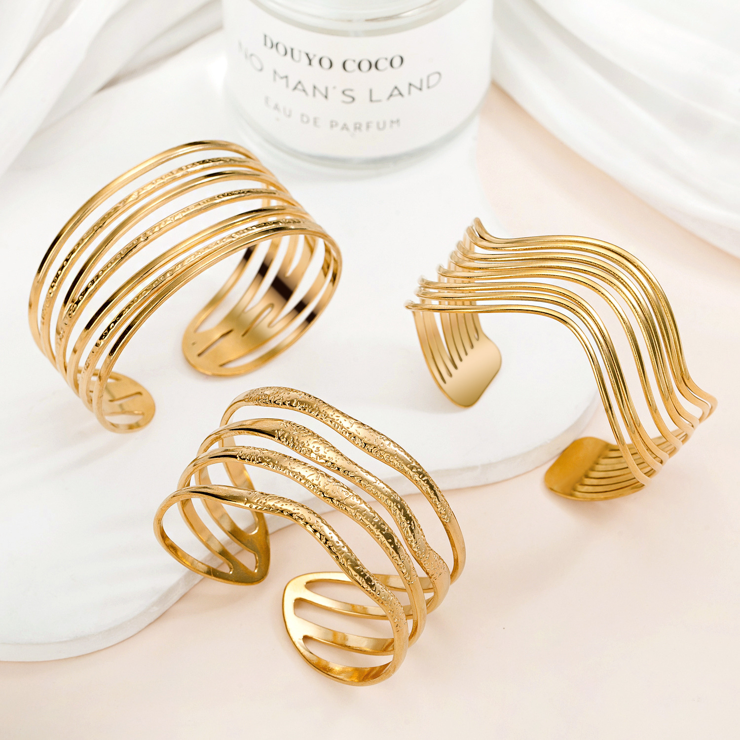 Woven retro bracelet stainless steel, geometric jewelry, European style, light luxury style