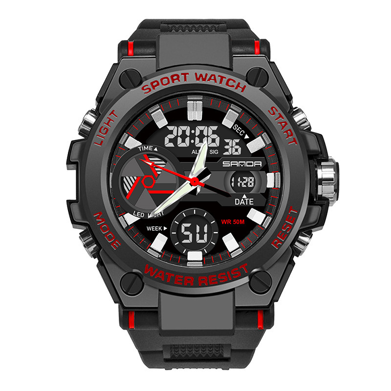SANDA 3311 estudiante masculino tendencia de la moda juvenil hombres multi-funcional luminoso impermeable reloj electrónico