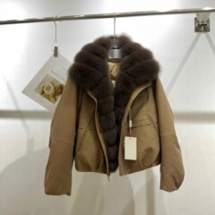 欧货2025冬新款派克服狐狸大毛领羽绒服女短款时尚保暖外套皮草夹