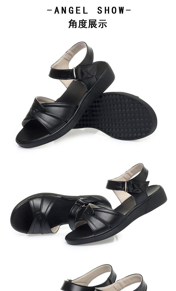 Sandal nữ đế bệt da bò quai chữ V mềm chống trượt đi biển — màu đen chi tiết 16
