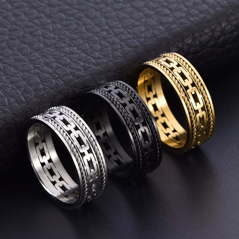 Personalised Men’s Titanium Steel Cuban Link Ring Double Strand_voghion.com