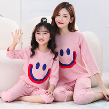 儿童七分袖套装纯棉夏季家居服亲子装女男夏薄批发新款空调服睡衣
