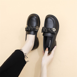 Autumn New Ladies Shoes Fashion Joker Thick Bottom Love Black Professional British Women's Shoes Factory Direct 256