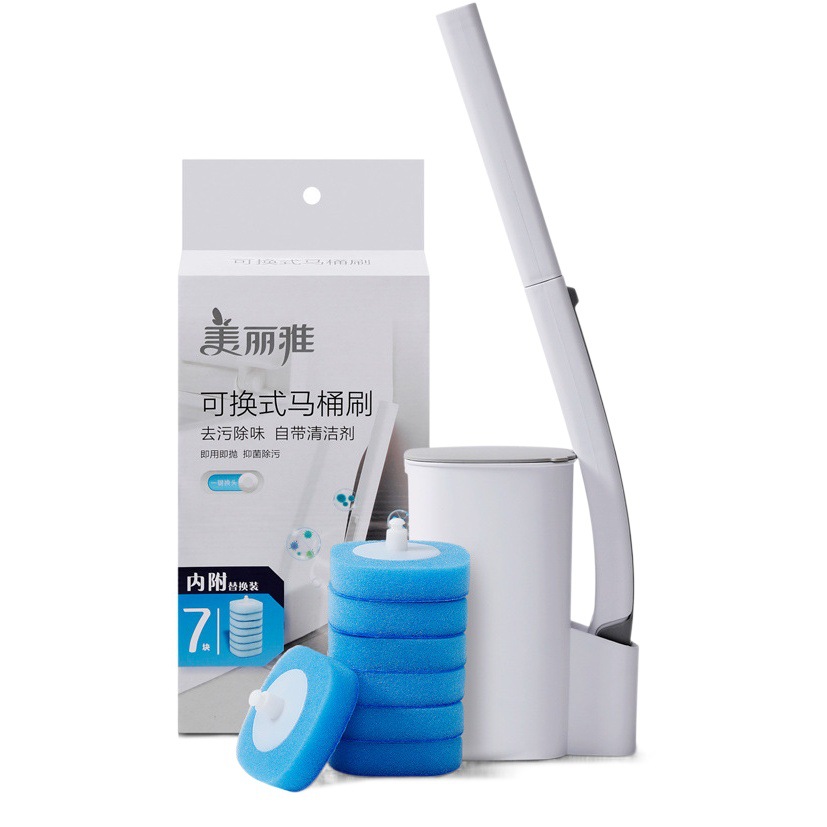 Meiya Disposable Toilet Brush Set, Disposable Household Bathroom Cleaning Brush, Toilet Sponge Brush Head