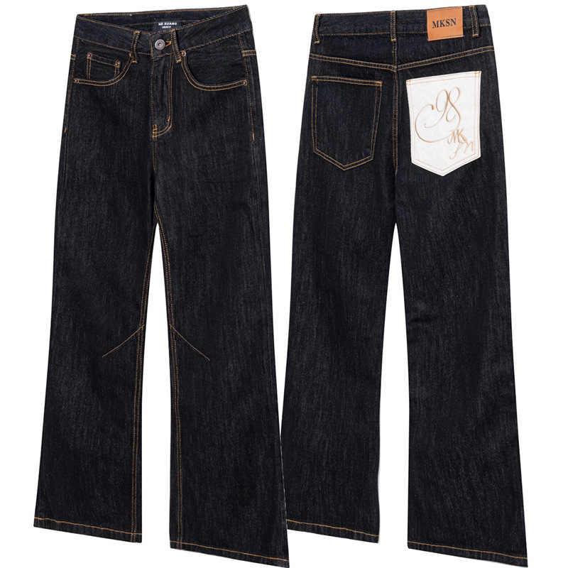 MKSN Men's Non-Fading Raw Denim Jeans Cleanfit Straight Fit Pants With Faux Horsehair Back Pocket Design Slimming Trousers_mkmklike.com