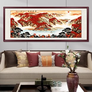 Chinese-Style Landscape Painting for Living Room or Office Decoration, Hand-Painted Wall Art with Auspicious Fortune