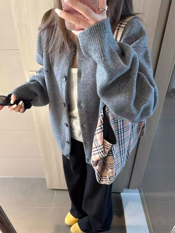 灰色针织开衫毛衣外套女秋季新款宽松慵懒风百搭高级感外搭上衣冬|undefined