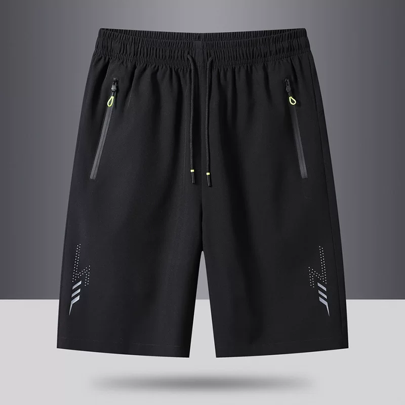 Men's summer silk sports shorts, thin quick dry beach trousers for leisure, plus size