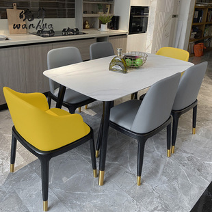 意式轻奢岩板餐桌家用小户型饭桌现代简约长方形极简餐桌椅组合
