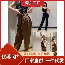 艺鑫舞服拉丁舞裤子女士练舞裤黑色直筒裤纽扣口袋裤西装面料长裤