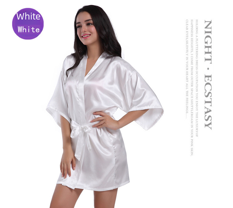 Cross-border Women's Twisted Sade Nightgown Bathrobe Solid Color Glossy Summer Thin Sexy Short Cardigan Gown_voghion.com