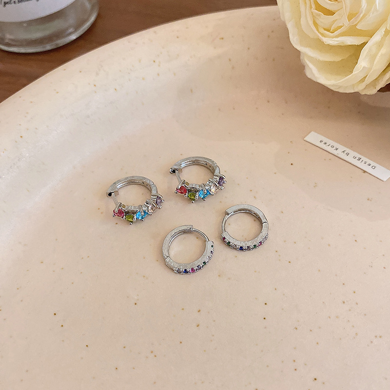 四件套彩色锆石耳扣女年新款高级感洋气耳环百搭辣妹耳饰|undefined