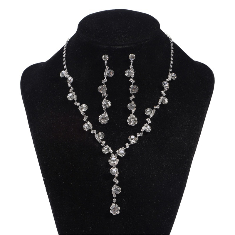 Fashion Crystal Rhinestone Necklace Earrings Bracelet Three-piece Jewelry Accessories Wedding Accessories All-match Bride