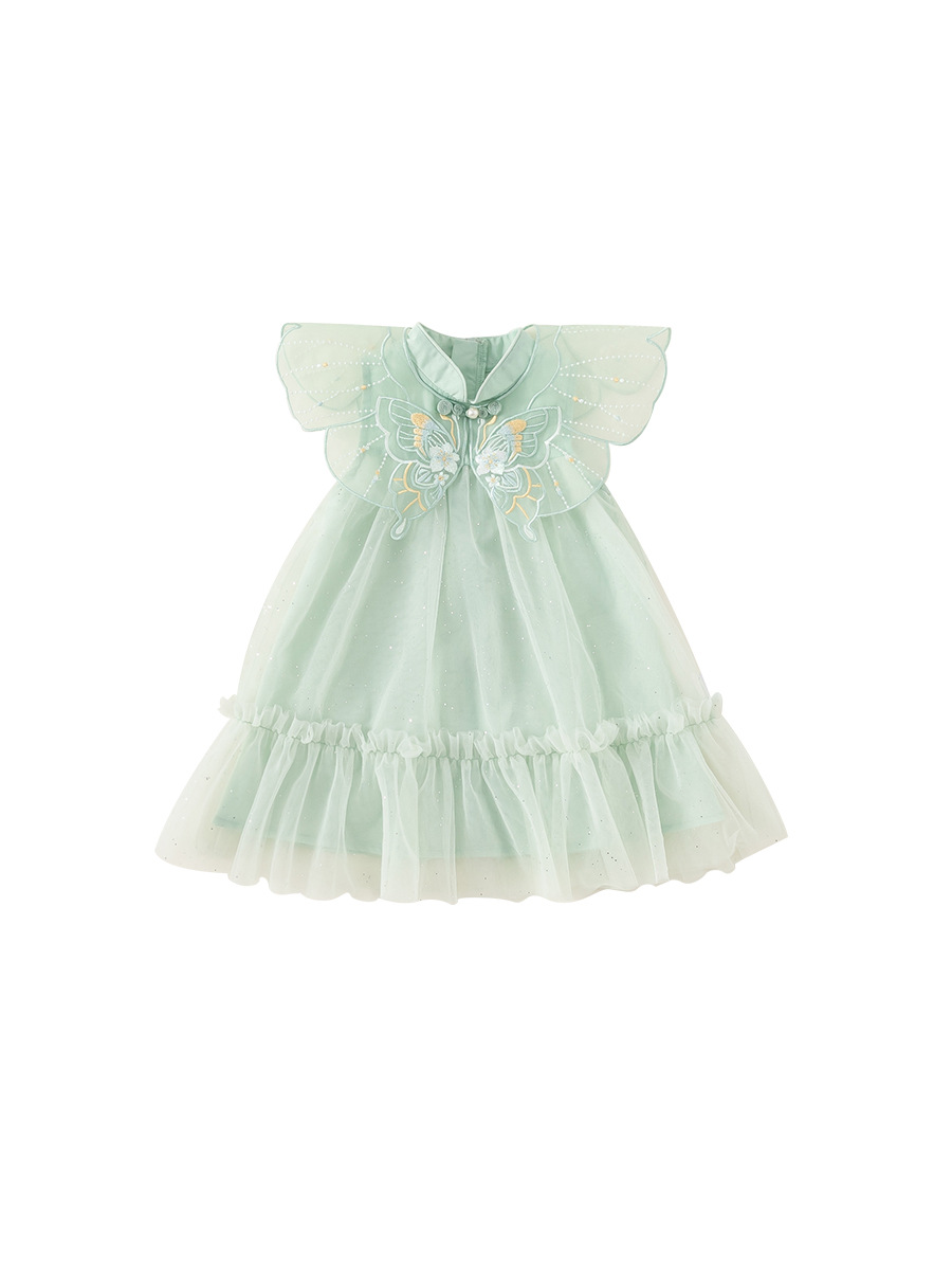 Youbao ropa para niños verano nuevo estilo falda de estilo nacional falda de rendimiento sin mangas para niñas traje Tang vestido de mariposa de malla para niños