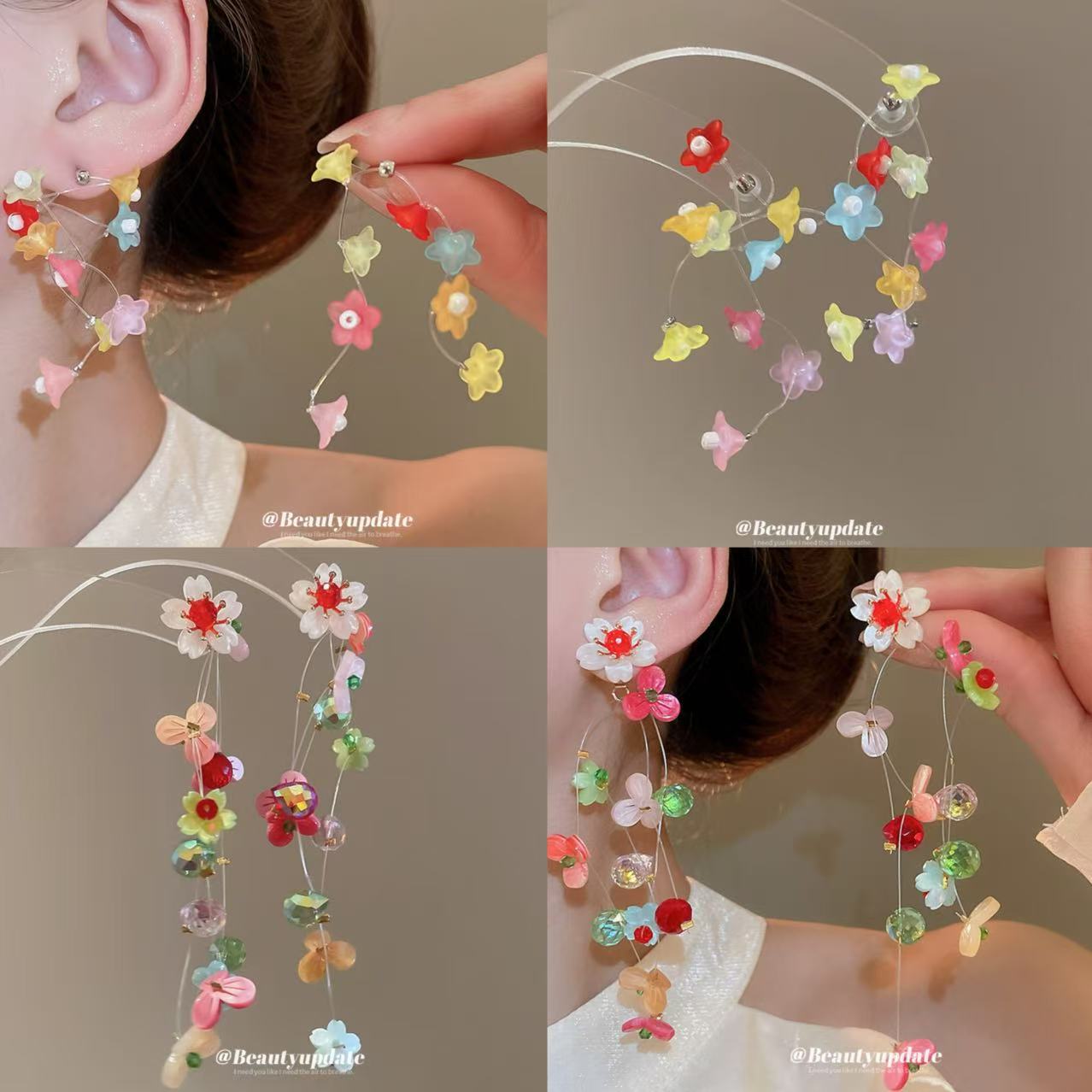 Pendientes de borla de flor de trompeta de color de aguja de plata Pendientes de estilo de vacaciones de verano Pendientes de todo fósforo de moda femenina Sentido de diseño nicho