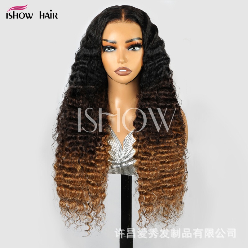 13*4Lace Wig Glueless Front Lace Headgear Cross-Border E-Commerce Wig Loose Deep Human Hair Headgear