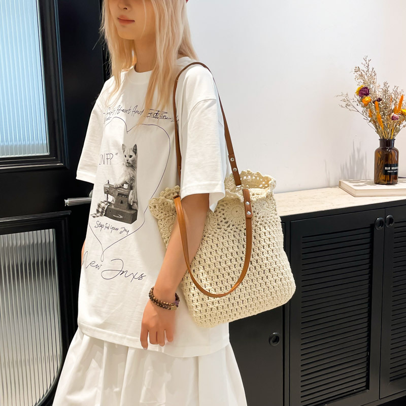 Bolso de vacaciones junto al mar 2025 verano nuevo bolso femenino Mori bolso tejido bolso de hombro de playa de gran capacidad