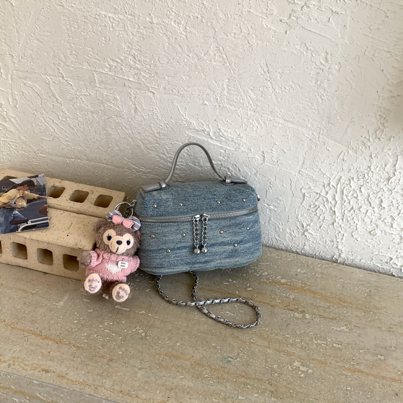 Jeans diamantes remaches mini bolso retrógrado estilo extranjero bolso de transporte diario personalidad de moda bolsa de viaje universal