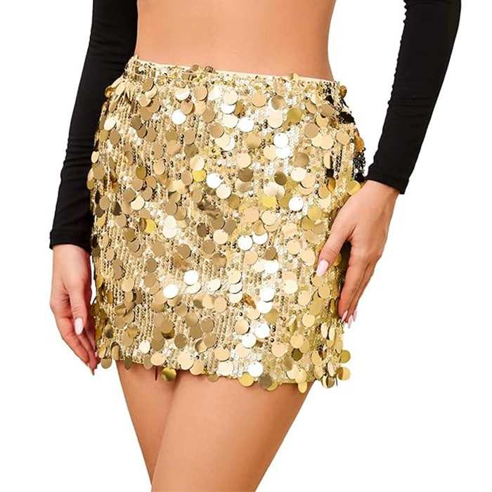 Европейская и американская трансграничная короткая юбка с высокой талией сексуальная новая юбка с блестками